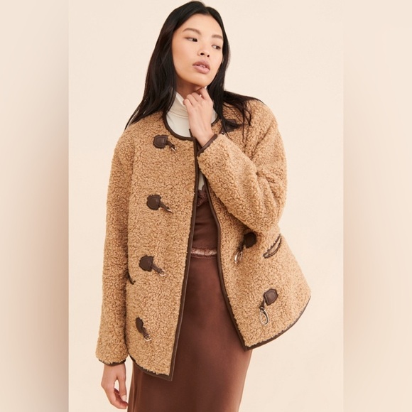 Avec Les Filles Jackets & Blazers - Avec Les Filles Faux Fur Toggle Coat Sherpa Shearling Brown